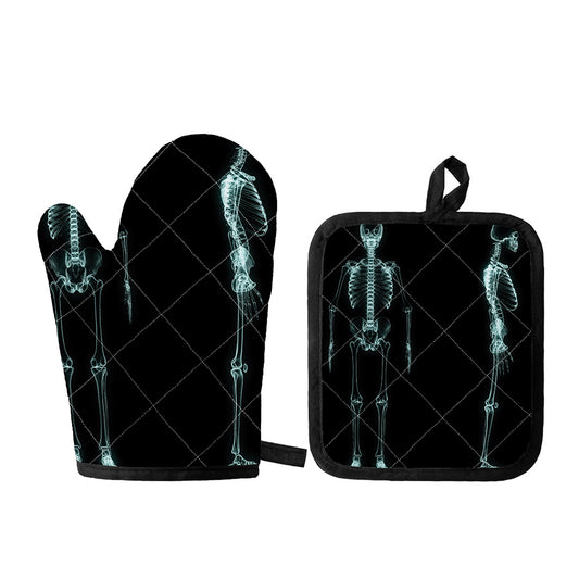 Human Skeleton X-Ray Print Oven Mitt And Pot Holder Set