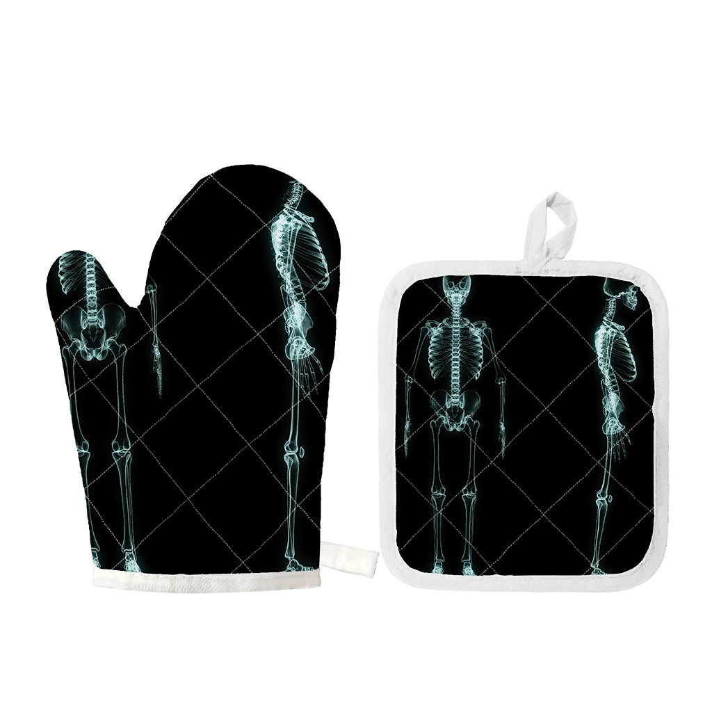 Human Skeleton X-Ray Print Oven Mitt And Pot Holder Set