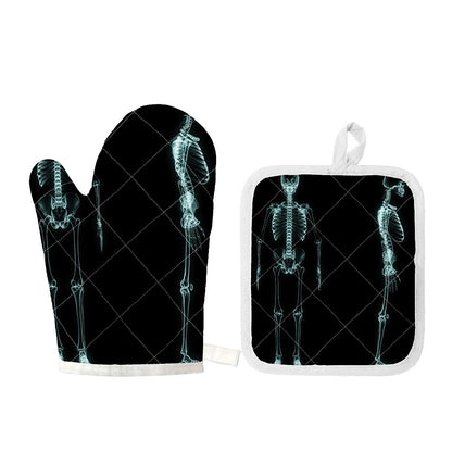 Human Skeleton X-Ray Print Oven Mitt And Pot Holder Set