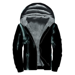 Human Skeleton X-Ray Print Sherpa Lined Zip Up Hoodie