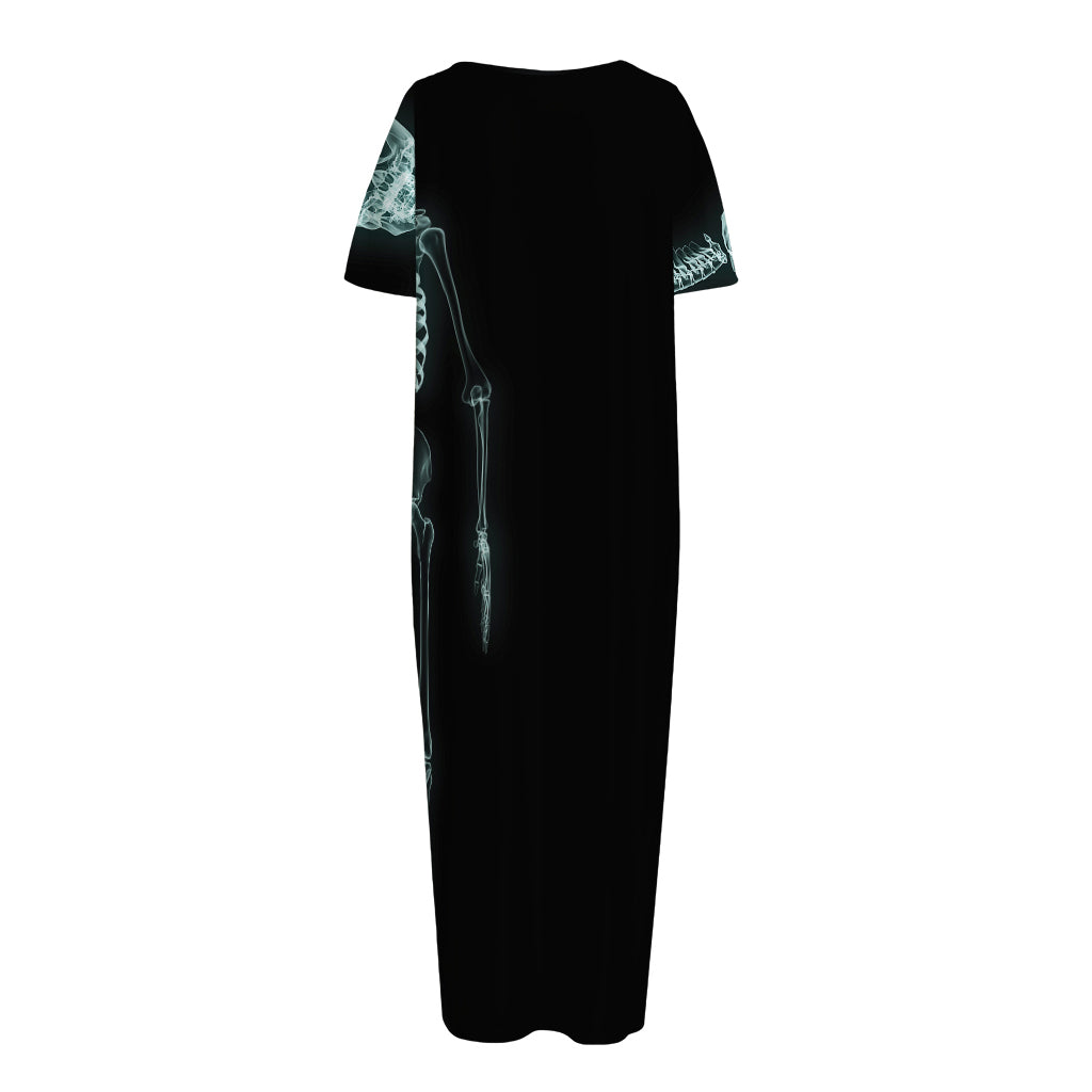 Human Skeleton X-Ray Print Short Sleeve Long Nightdress