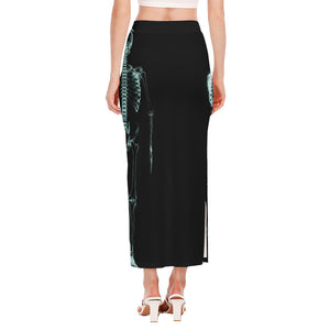 Human Skeleton X-Ray Print Side Slit Maxi Skirt