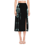 Human Skeleton X-Ray Print Side Slit Midi Skirt