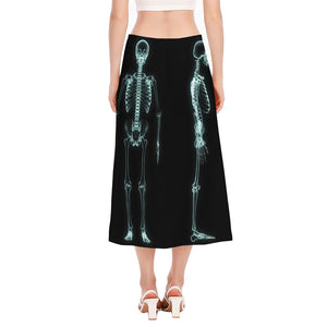 Human Skeleton X-Ray Print Side Slit Midi Skirt