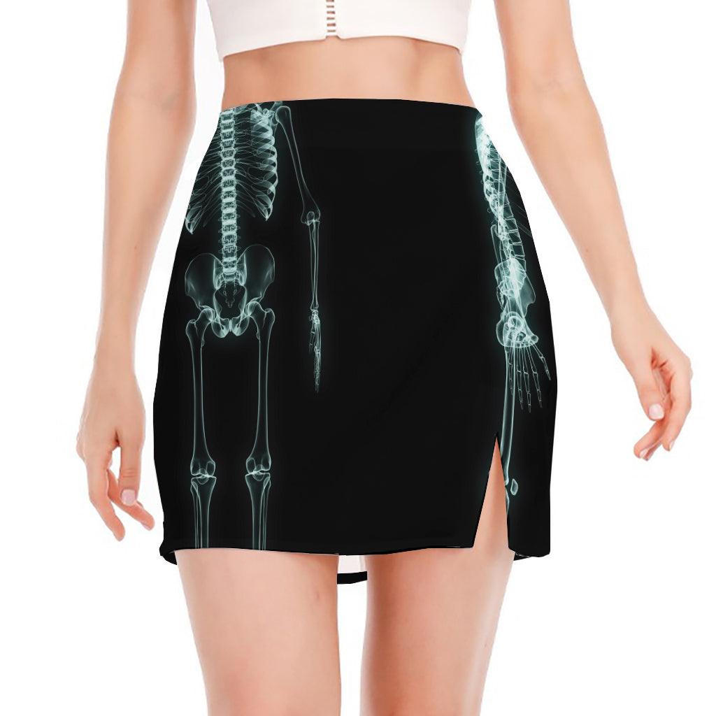 Human Skeleton X-Ray Print Side Slit Mini Skirt