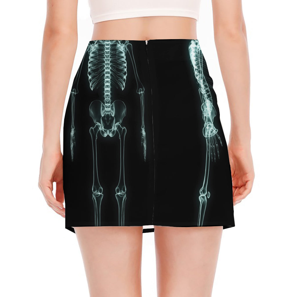 Human Skeleton X-Ray Print Side Slit Mini Skirt