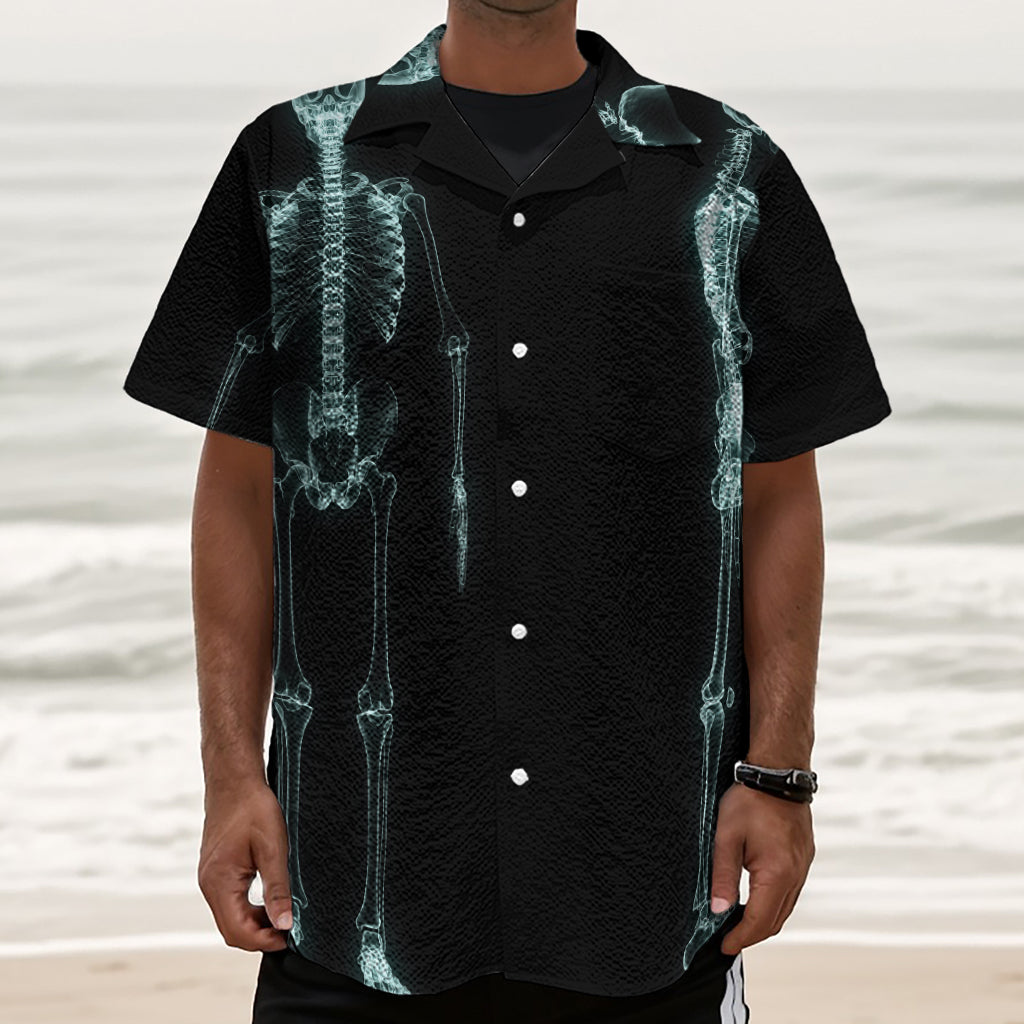 Human Skeleton X-Ray Print Textured Short Sleeve Shirt