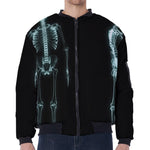 Human Skeleton X-Ray Print Zip Sleeve Bomber Jacket
