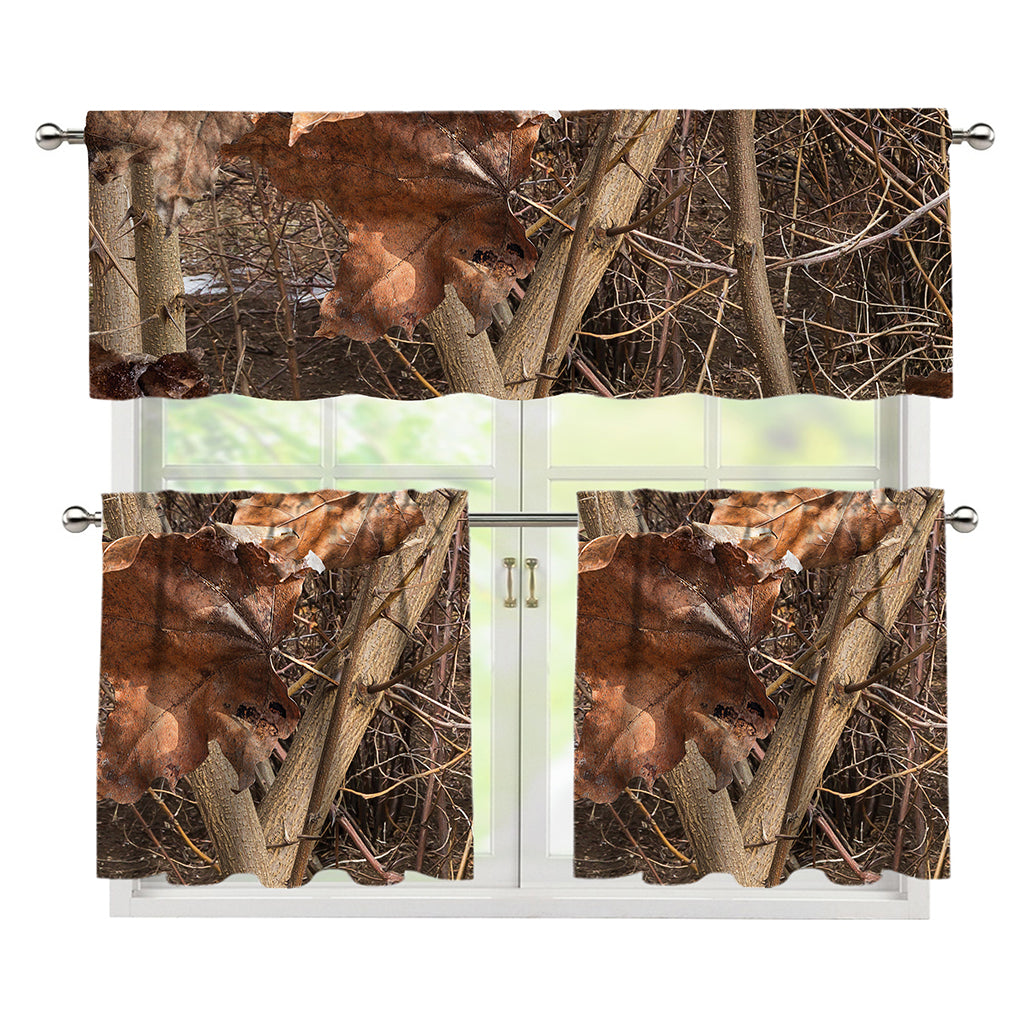 Hunting Camo Pattern Print 3 Piece Kitchen Curtains
