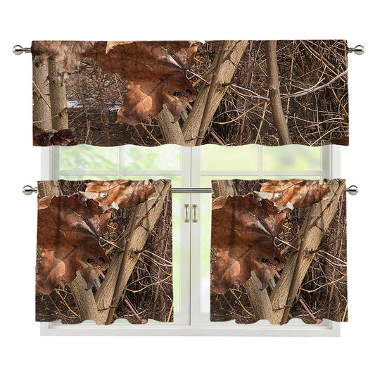 Hunting Camo Pattern Print 3 Piece Kitchen Curtains