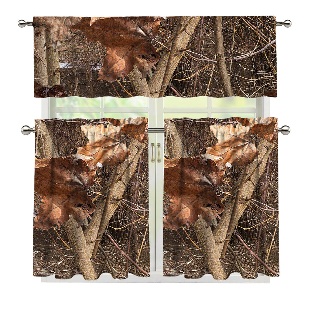 Hunting Camo Pattern Print 3 Piece Kitchen Curtains