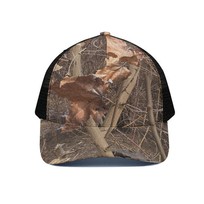 Hunting Camo Pattern Print Black Mesh Trucker Cap