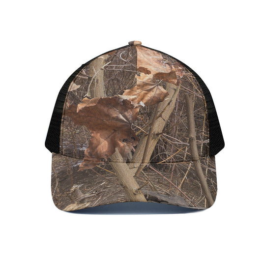 Hunting Camo Pattern Print Black Mesh Trucker Cap
