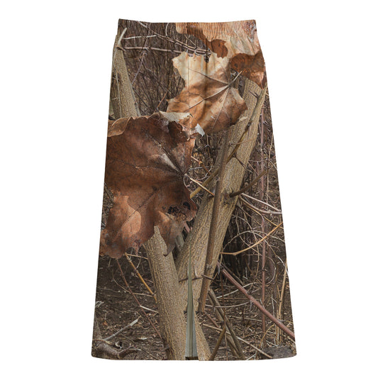 Hunting Camo Pattern Print Cotton Front Slit Maxi Skirt