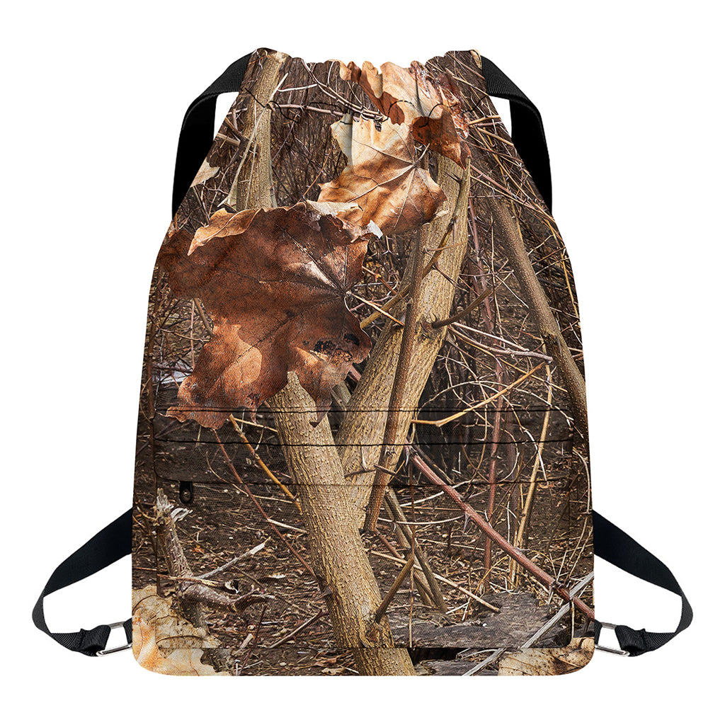 Hunting Camo Pattern Print Drawstring Backpack