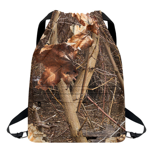 Hunting Camo Pattern Print Drawstring Backpack