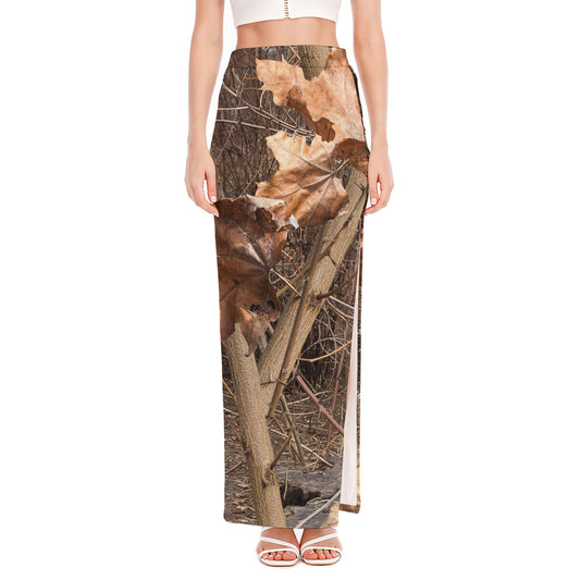Hunting Camo Pattern Print High Slit Maxi Skirt