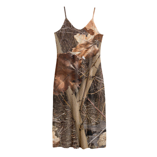 Hunting Camo Pattern Print Jersey Midi Cami Dress