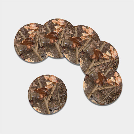 Hunting Camo Pattern Print Leather Coaster Set