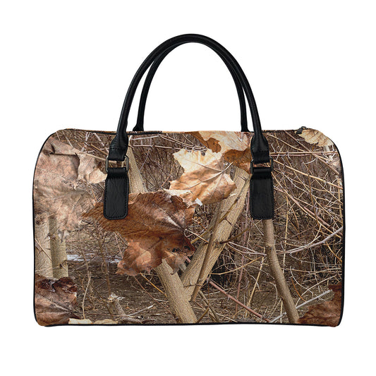 Hunting Camo Pattern Print Leather Duffle Bag