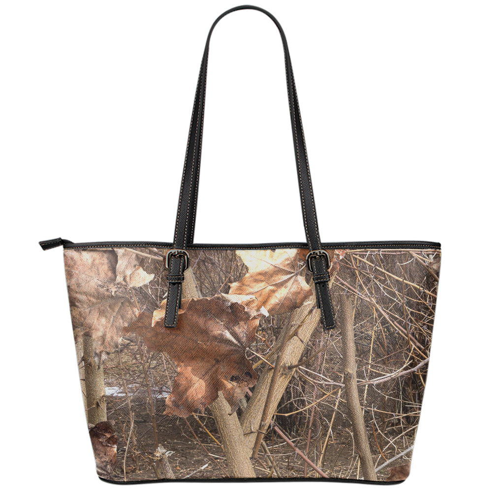 Hunting Camo Pattern Print Leather Tote Bag