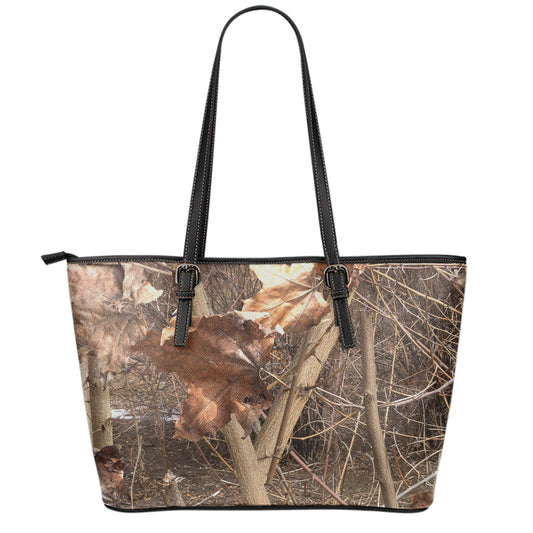 Hunting Camo Pattern Print Leather Tote Bag
