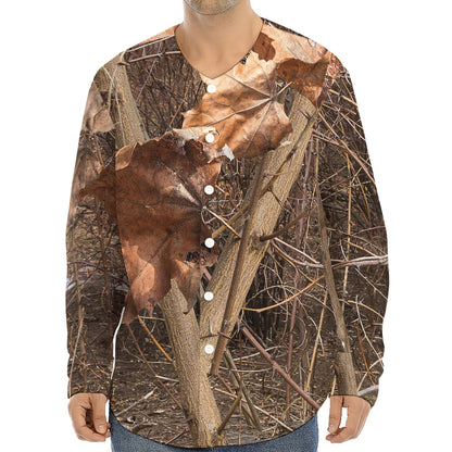 Hunting Camo Pattern Print Long Sleeve Baseball Jersey