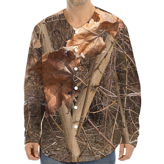 Hunting Camo Pattern Print Long Sleeve Baseball Jersey