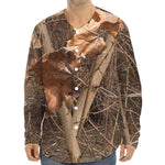 Hunting Camo Pattern Print Long Sleeve Baseball Jersey
