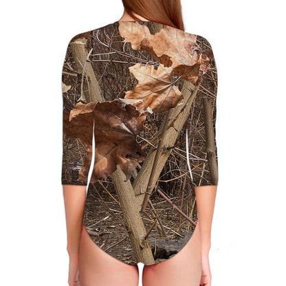 Hunting Camo Pattern Print Long Sleeve Swimsuit