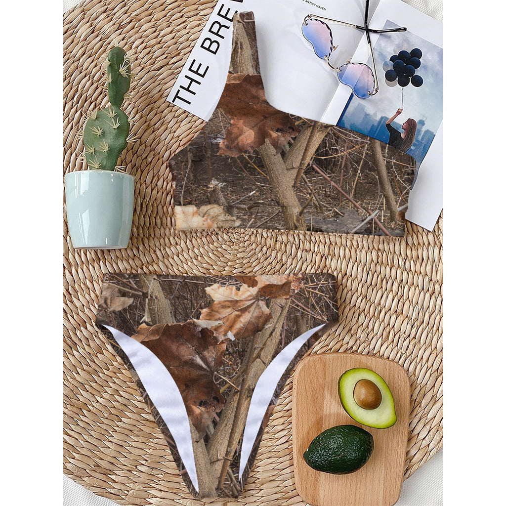 Hunting Camo Pattern Print One Shoulder Bikini Top
