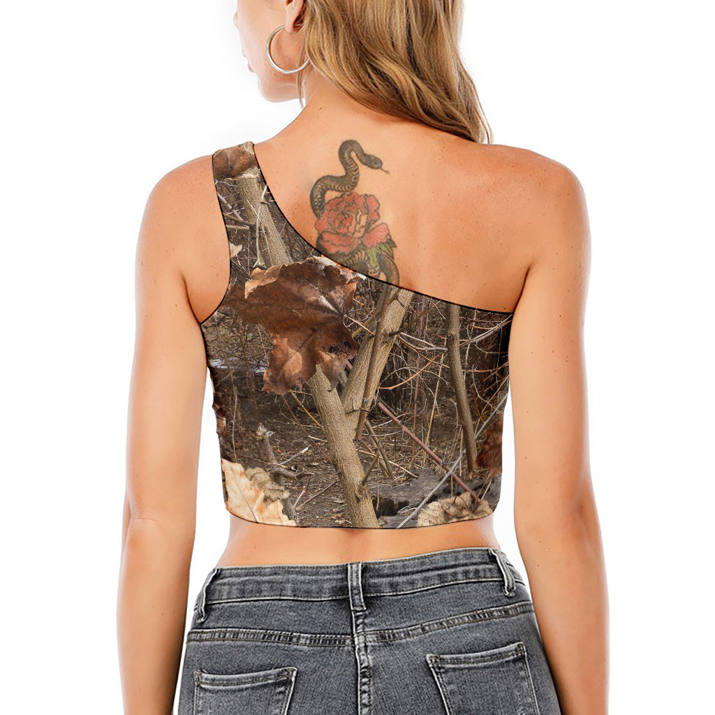 Hunting Camo Pattern Print One Shoulder Crop Top