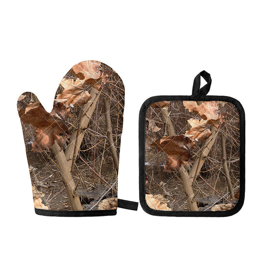 Hunting Camo Pattern Print Oven Mitt And Pot Holder Set