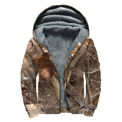 Hunting Camo Pattern Print Sherpa Lined Zip Up Hoodie