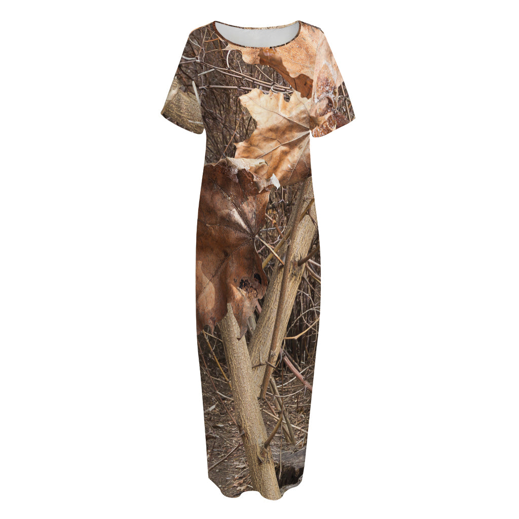 Hunting Camo Pattern Print Short Sleeve Long Nightdress