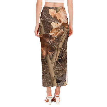 Hunting Camo Pattern Print Side Slit Maxi Skirt