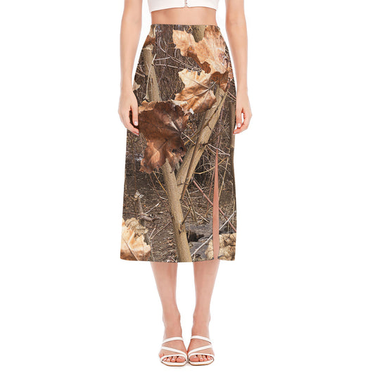 Hunting Camo Pattern Print Side Slit Midi Skirt