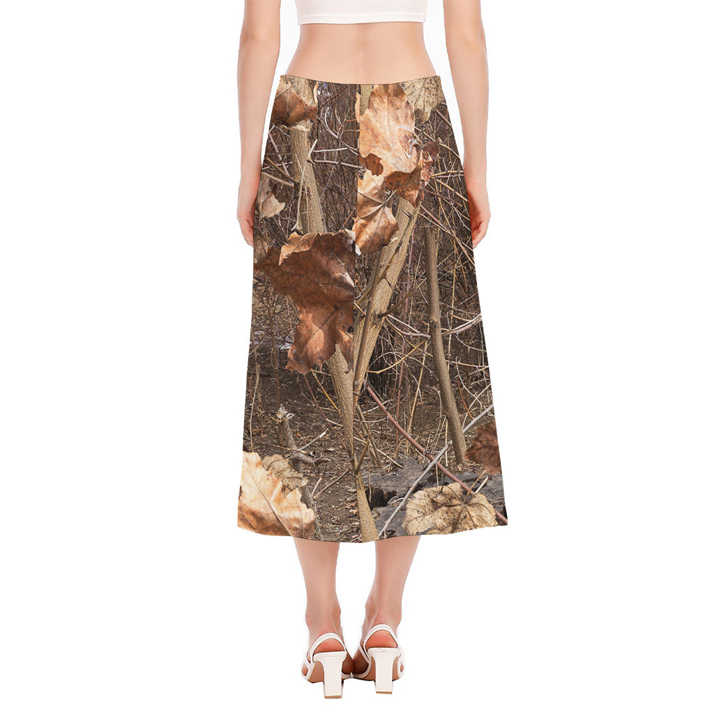 Hunting Camo Pattern Print Side Slit Midi Skirt