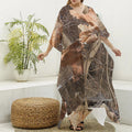 Hunting Camo Pattern Print Silk V-Neck Kaftan Dress