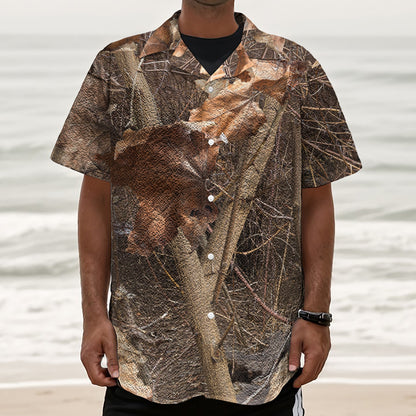 Hunting Camo Pattern Print Textured Short Sleeve Shirt