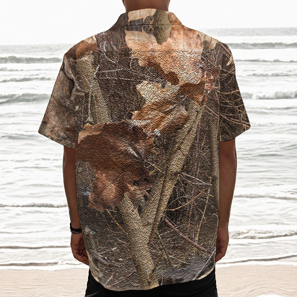Hunting Camo Pattern Print Textured Short Sleeve Shirt