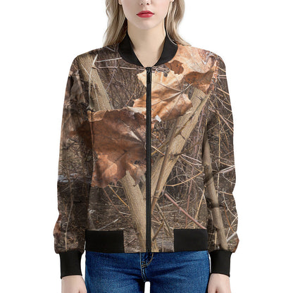 Hunting Camo Pattern Print Women's Bomber Jacket