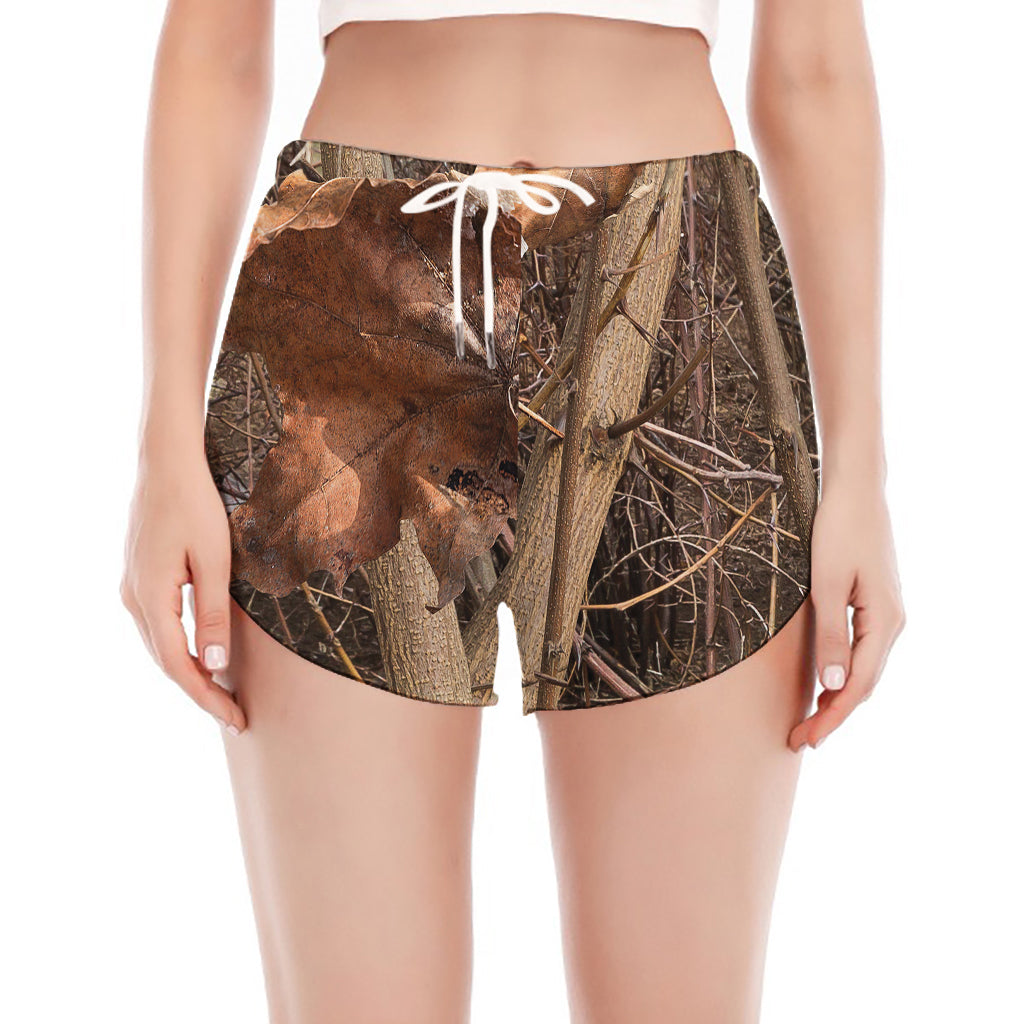 Hunting Camo Pattern Print Women's Split Running Shorts