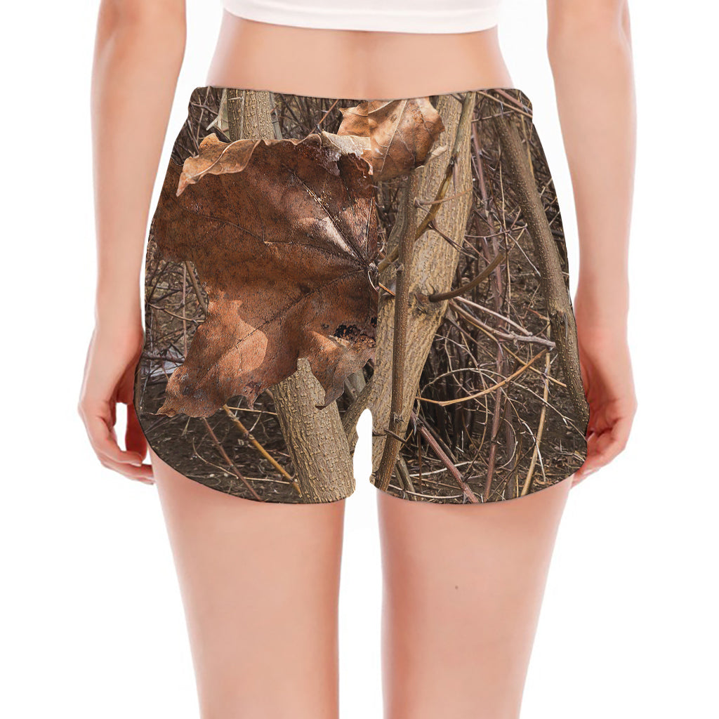 Hunting Camo Pattern Print Women's Split Running Shorts