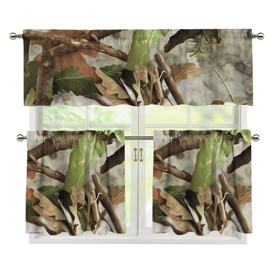 Hunting Camouflage Pattern Print 3 Piece Kitchen Curtains