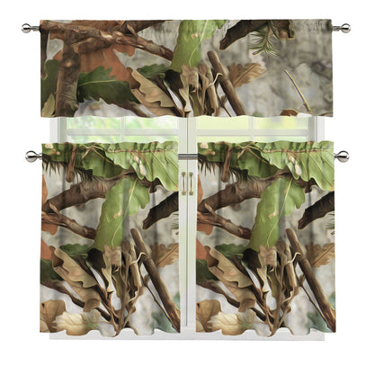 Hunting Camouflage Pattern Print 3 Piece Kitchen Curtains