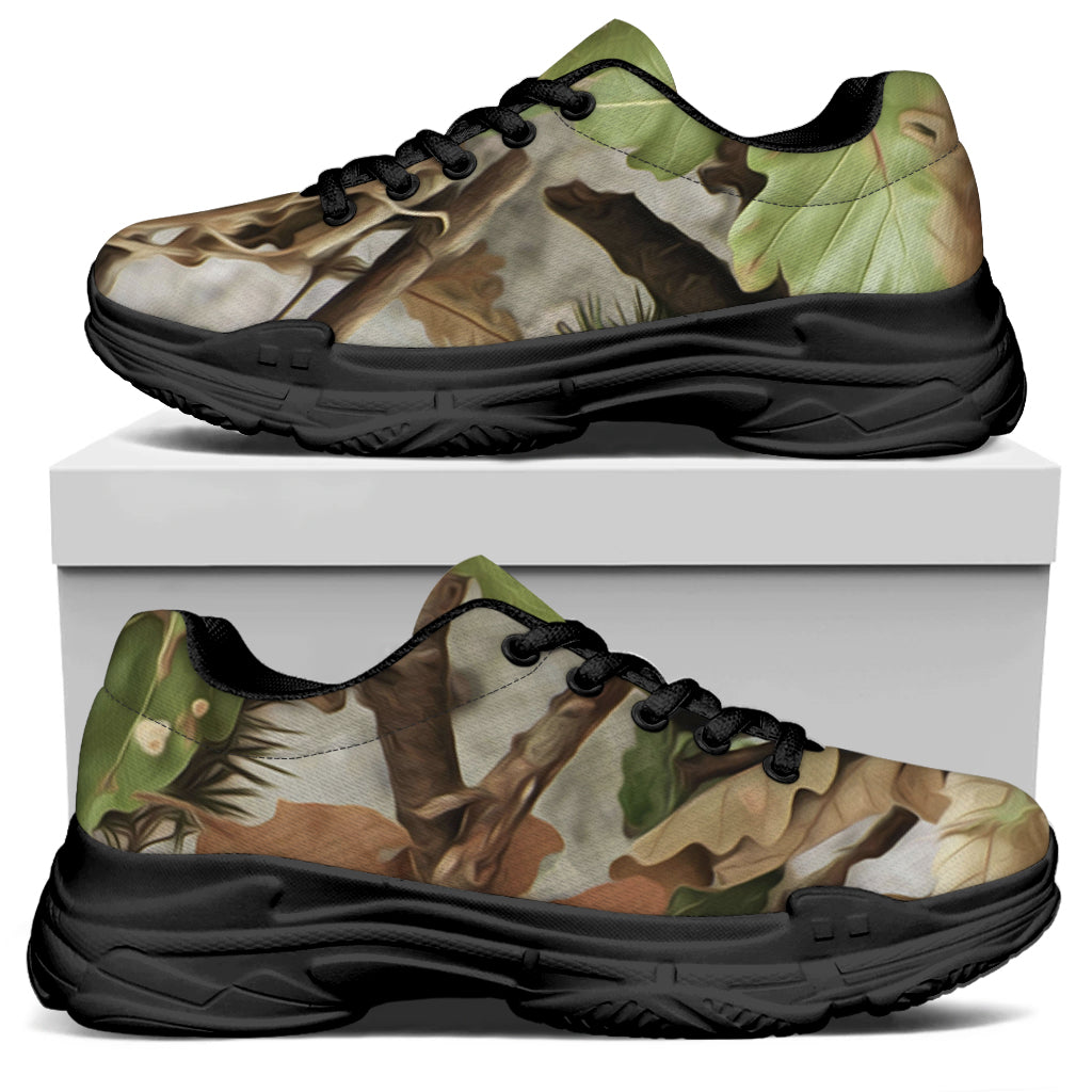 Hunting Camouflage Pattern Print Black Chunky Shoes
