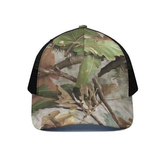 Hunting Camouflage Pattern Print Black Mesh Trucker Cap