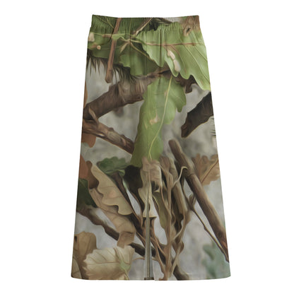 Hunting Camouflage Pattern Print Cotton Front Slit Maxi Skirt