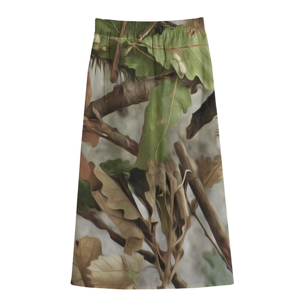 Hunting Camouflage Pattern Print Cotton Front Slit Maxi Skirt